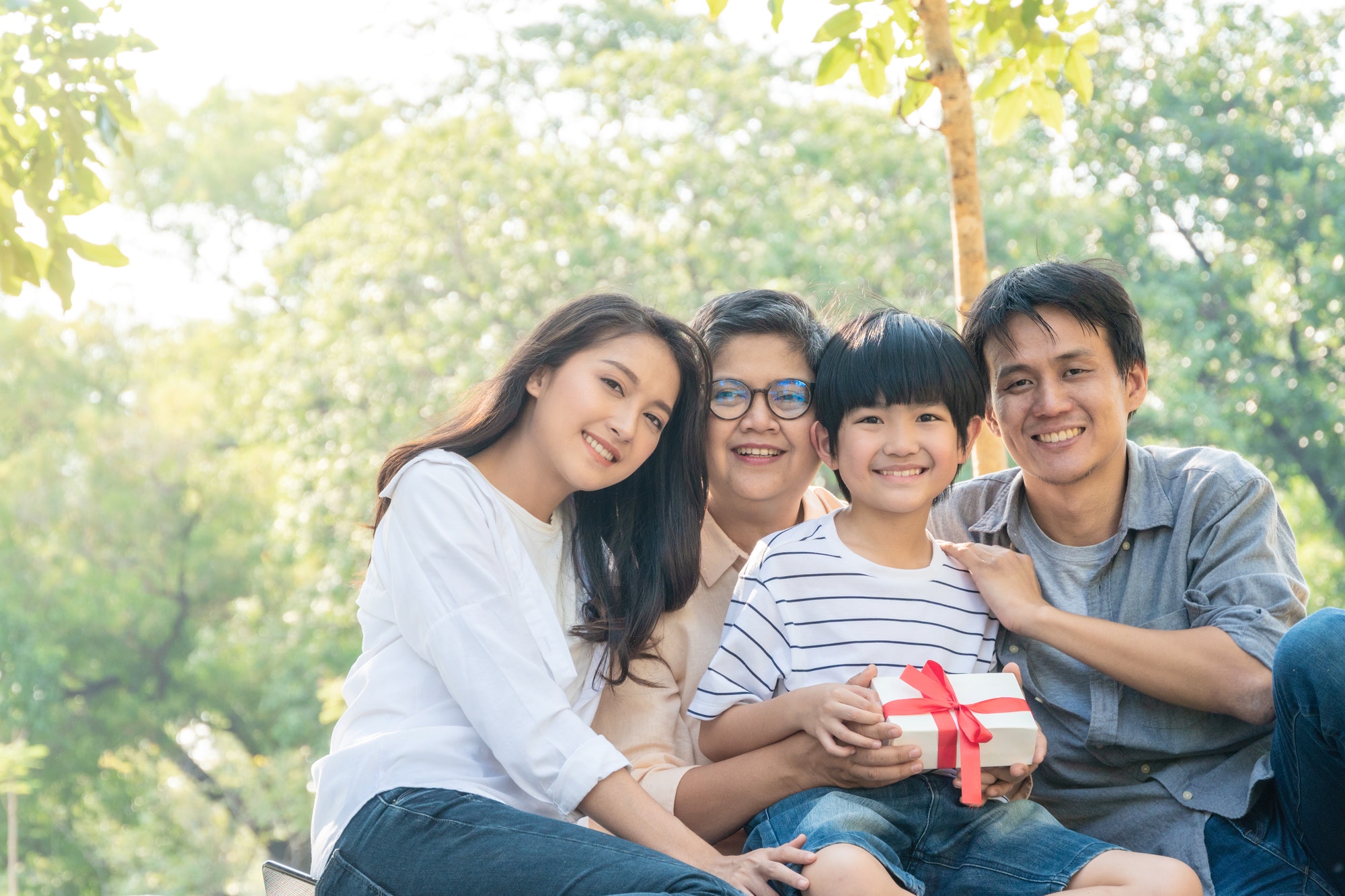 Asian family portrait at park